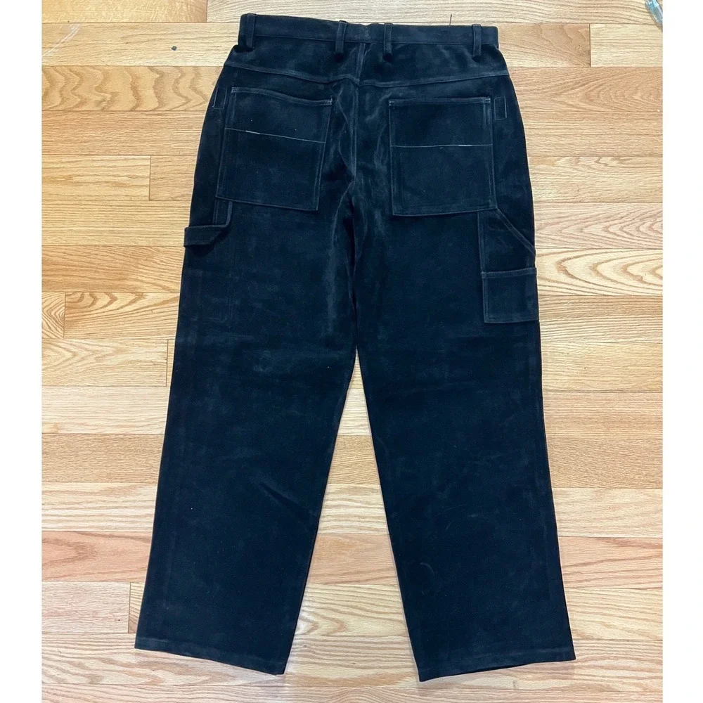 Koman Sportoutwear Mens Black Faux Suede Carpenter Pants Double Knee 36x32